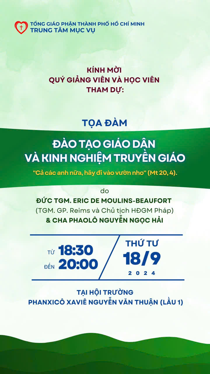 Tọa đàm giáo dân và kinh nghiệm truyền giáo
https://www.facebook.com/photo?fbid=1062583352536751&set=a.531055999022825