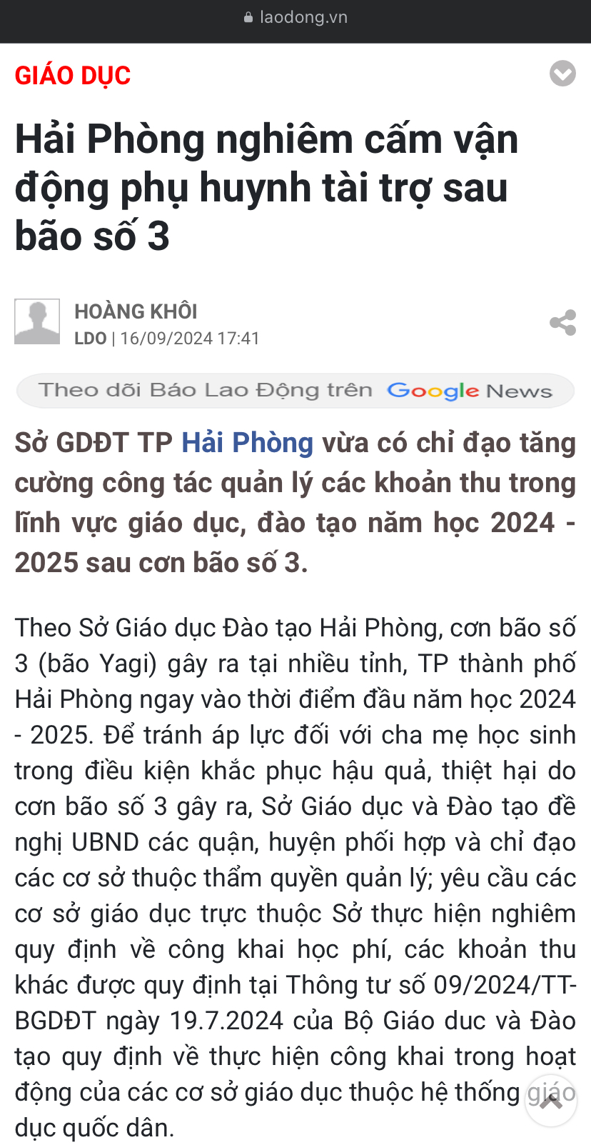 Hải Phòng nghiêm cấm vận động phụ huynh tài trợ sau bão số 3