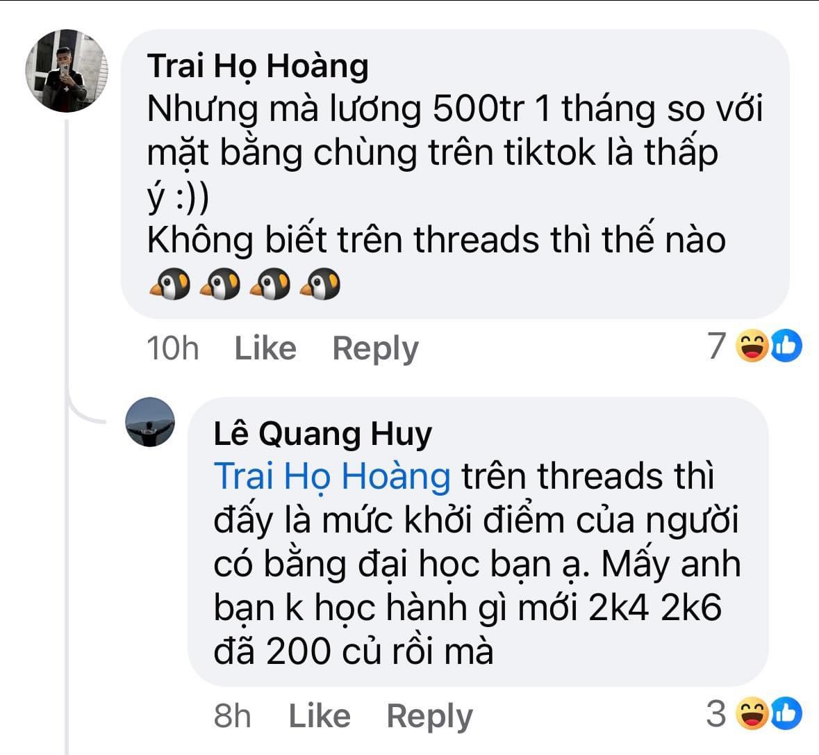 Lương trên Tiktok và trên Threads