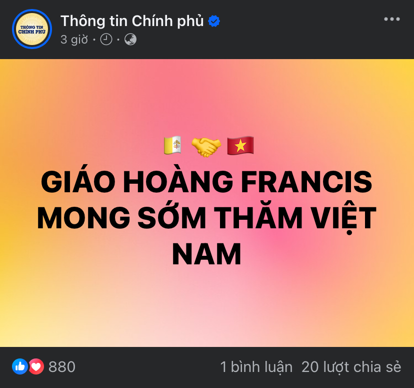 🇻🇦🤝🇻🇳
GIÁO HOÀNG FRANCIS MONG SỚM THĂM VIỆT NAM