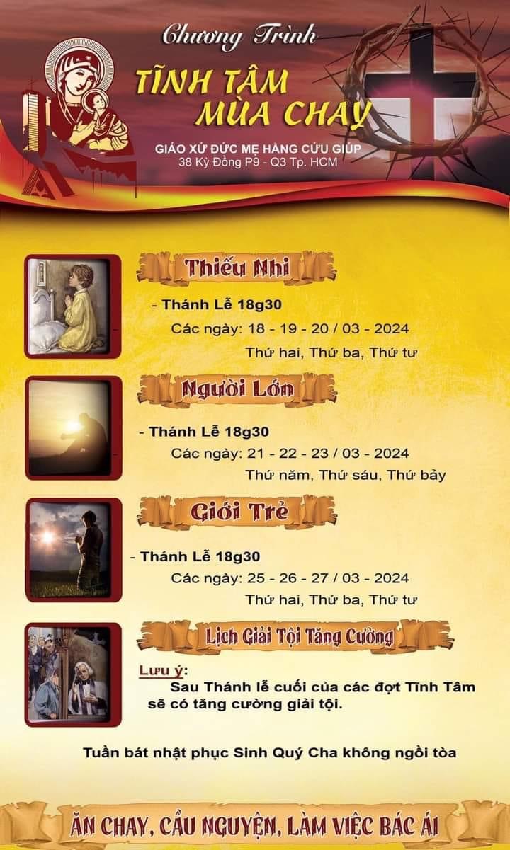 Lịch tĩnh tâm mùa Chay tại nhà thờ Kỳ Đồng.