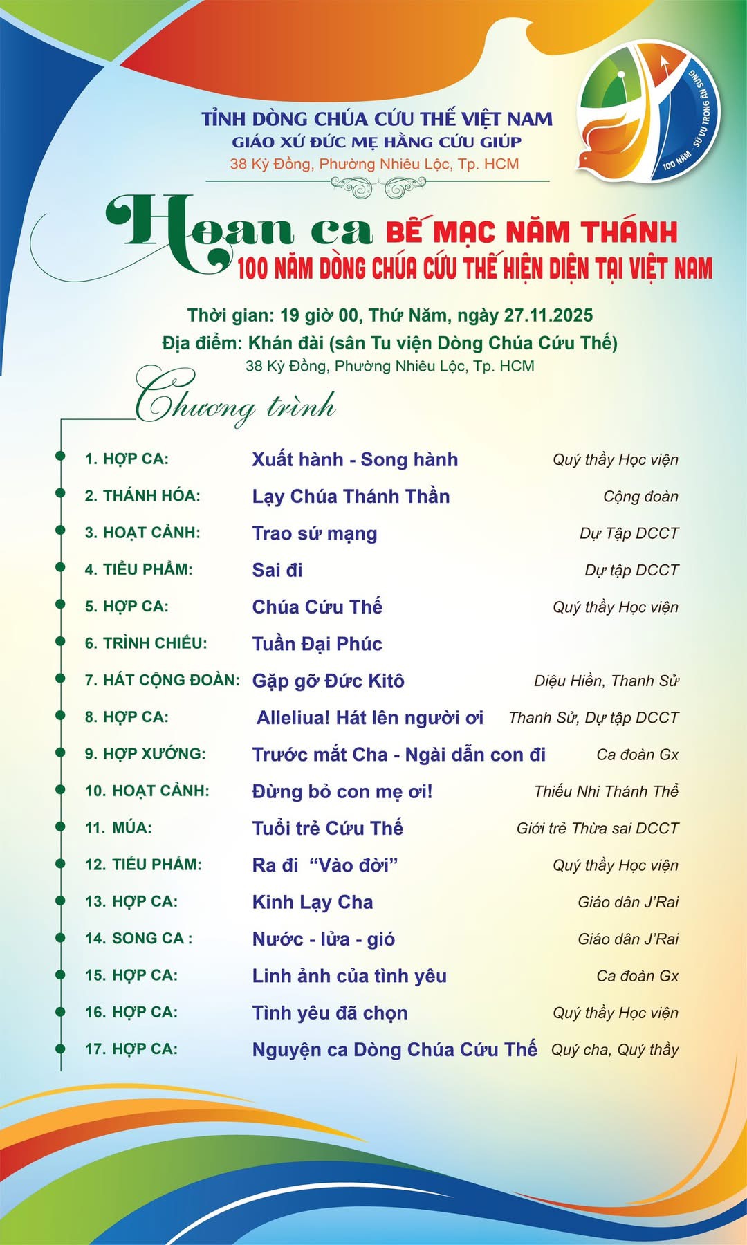 Chương trình Hoan ca và Thánh lễ Tạ ơn Bế mạc Năm thánh "100 năm DCCT hiện diện tại Việt